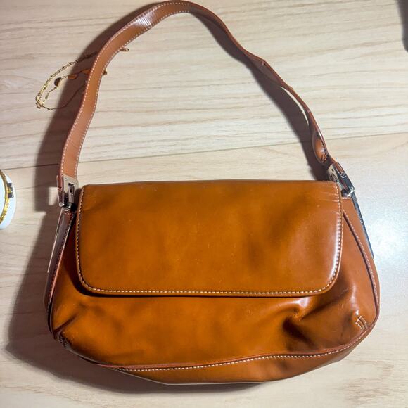 Y2K THE LIMITED Patent Leather Shoulder Bag | Caramel Brown Baguette Purse - Picture 1 of 11